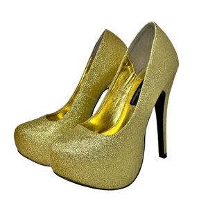 Gold Glitter Platform Stiletto Heels Women’s Size 5 Kissable-11 Party Pumps